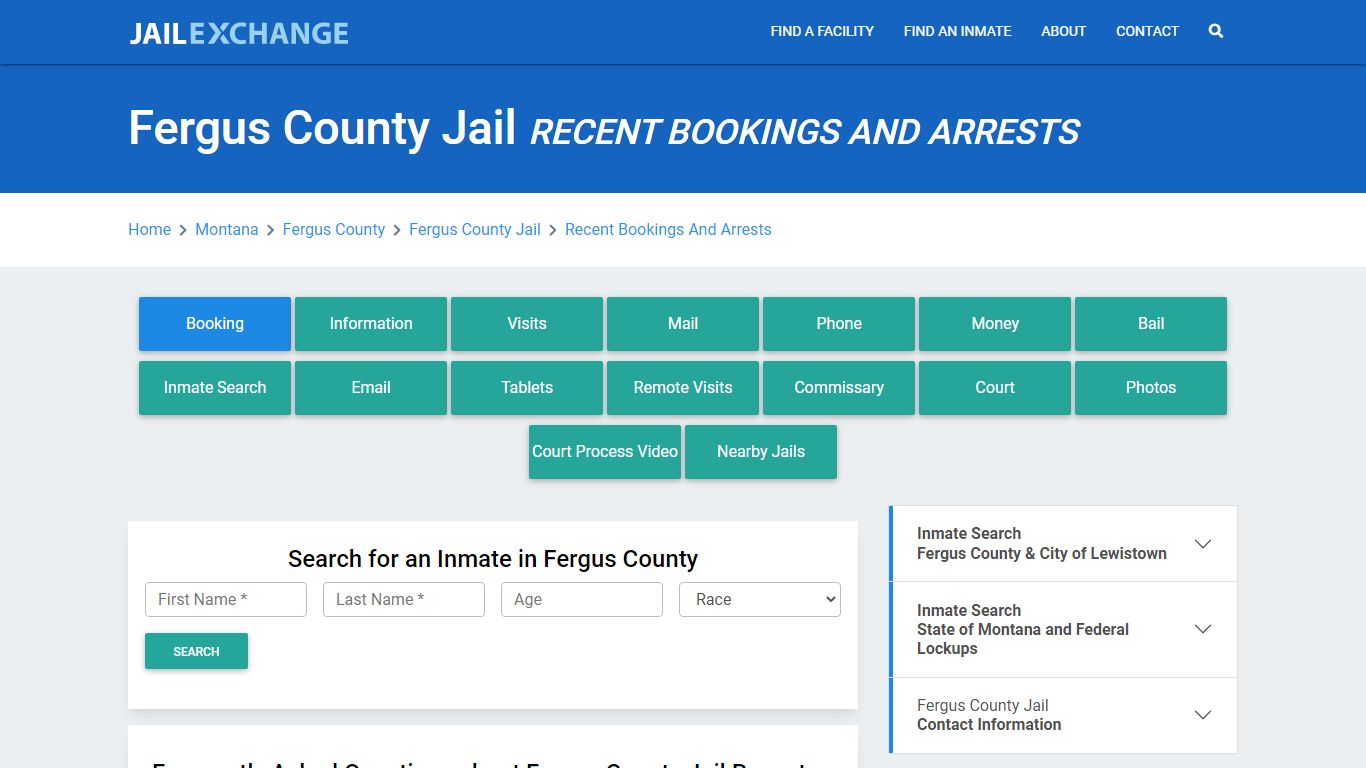 Fergus County Jail Recent Bookings And Arrests - Jail Exchange