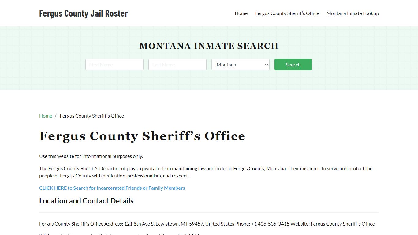 Fergus County Sheriff Office, MT, Arrest Warrants Search