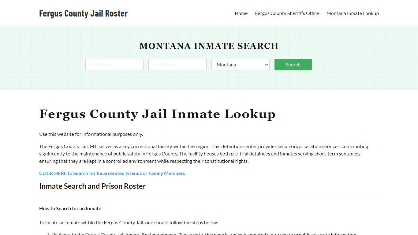 Fergus County Jail Roster Lookup, MT, Inmate Search